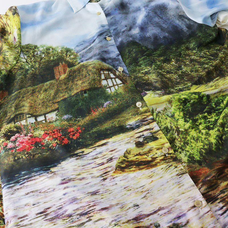 親密な 2025AW ロイスクレヨン Lois CRAYON ランドスケープ柄サテンシャツワンピース M マルチ 風景画 ドレス ベルト付 2400014605501 現代的な