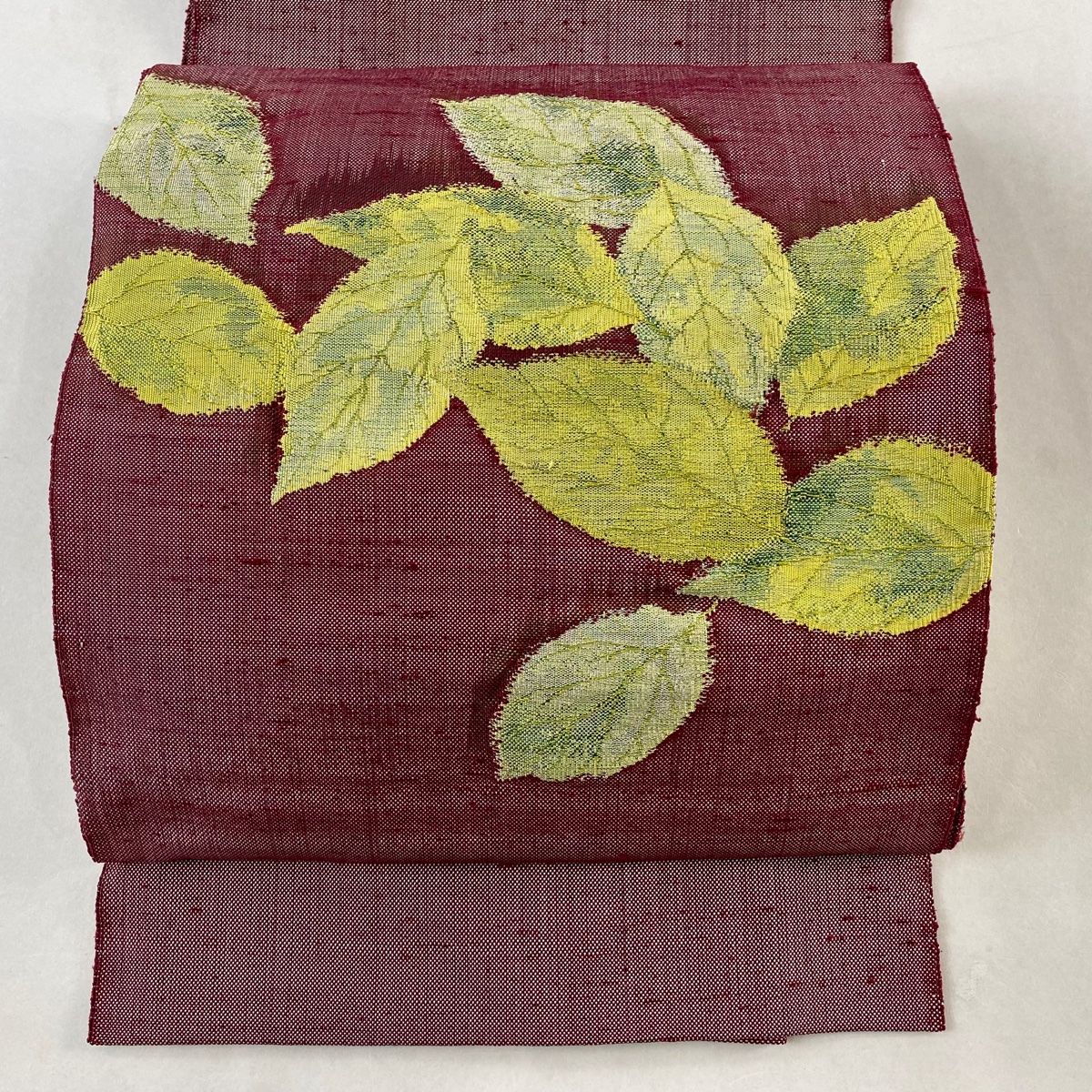 名古屋帯 美品 優品 八寸名古屋帯 松葉仕立て 葉 銀糸 赤紫 正絹 【