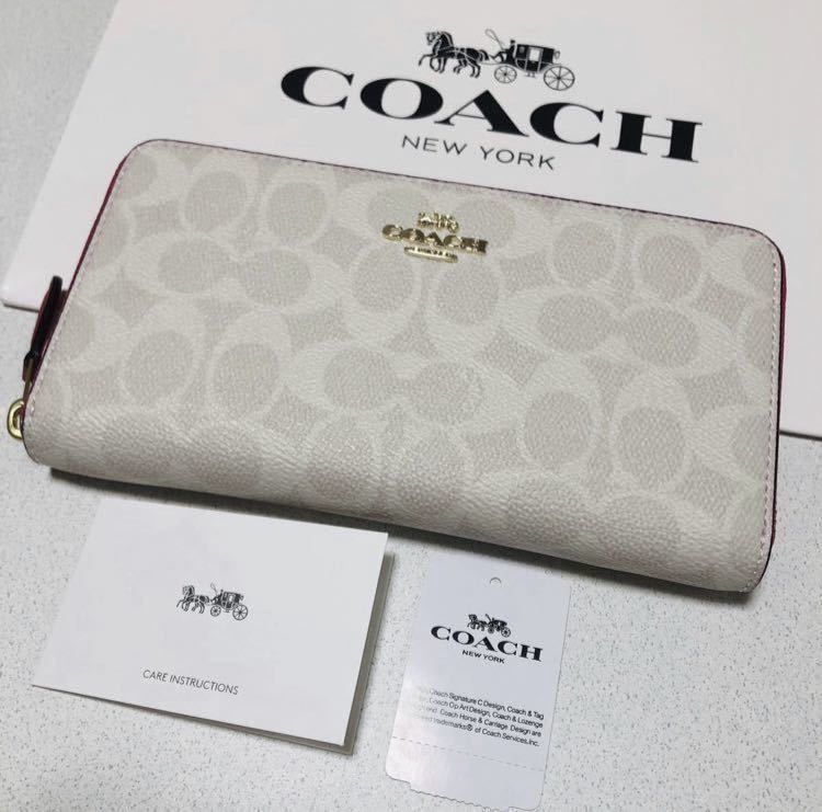 COACH☆白×ピンク シグネチャー 長財布