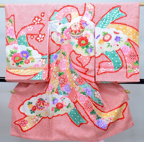お宮参り産着 女児 女の子 正絹 のしめ 祝着 着物 一つ身 初着 豪華絢爛 鹿子模様柄 NO26924
