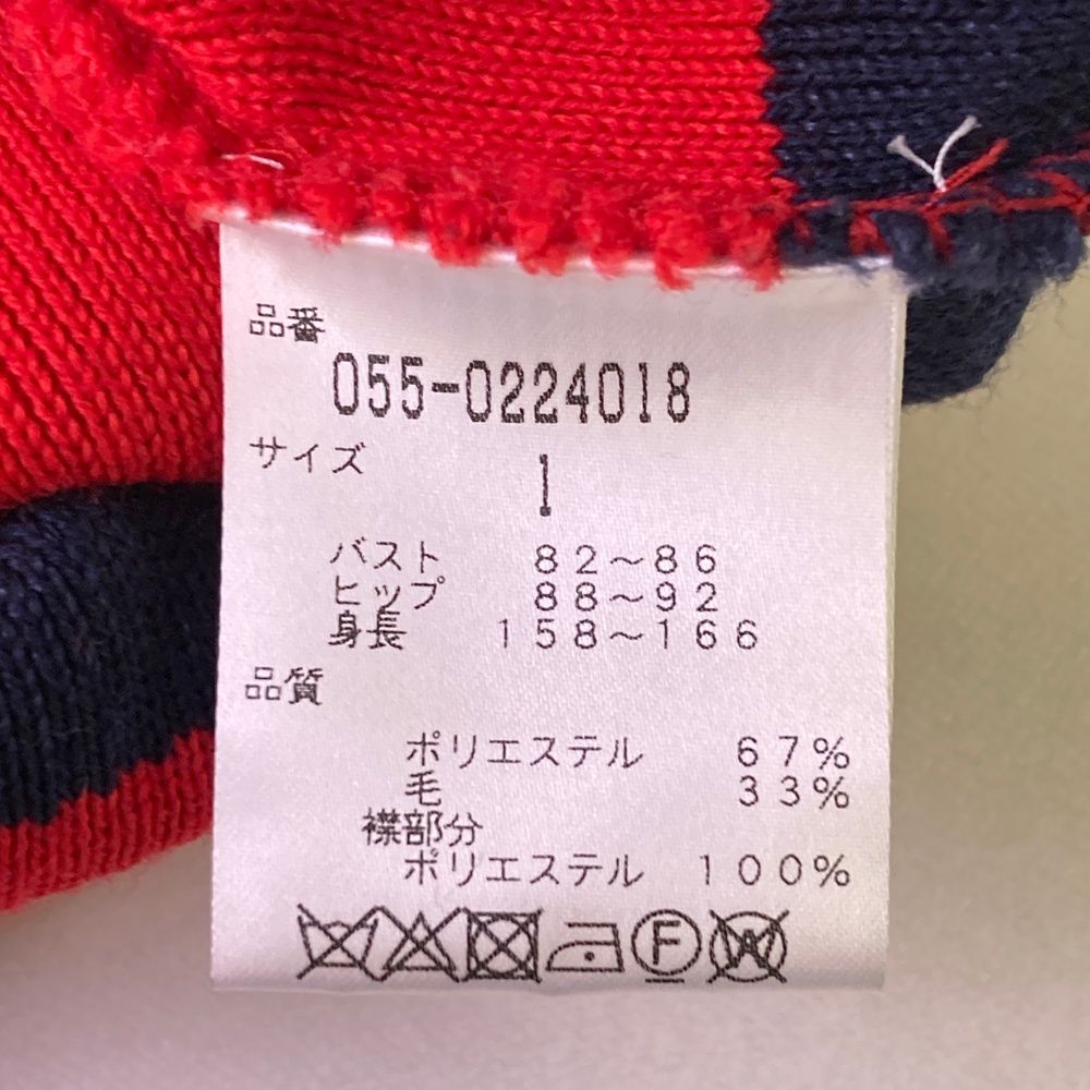 サイズ：1 PEARLY GATES パーリーゲイツ  モックネック ニット 長袖ワンピース ボーダー柄 レッド系 [240101474840] ゴルフウェア レディース ストスト PEARLY GATES パーリーゲイツ モックネック ニット 長袖