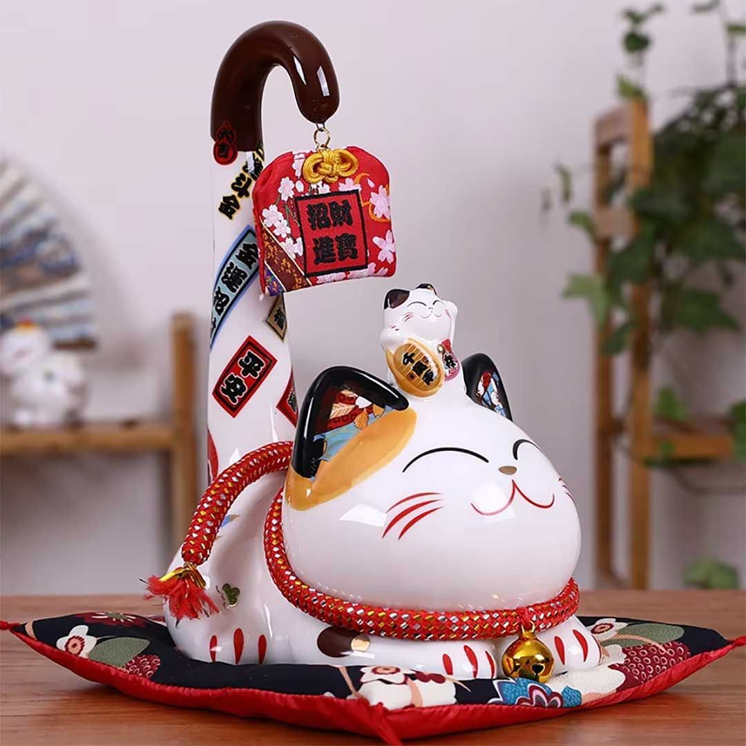 貯金箱 長い尻尾 招き猫 尻尾招き コイン バンク インテリア オブジェ 装飾 飾り 風水 置物 幸運