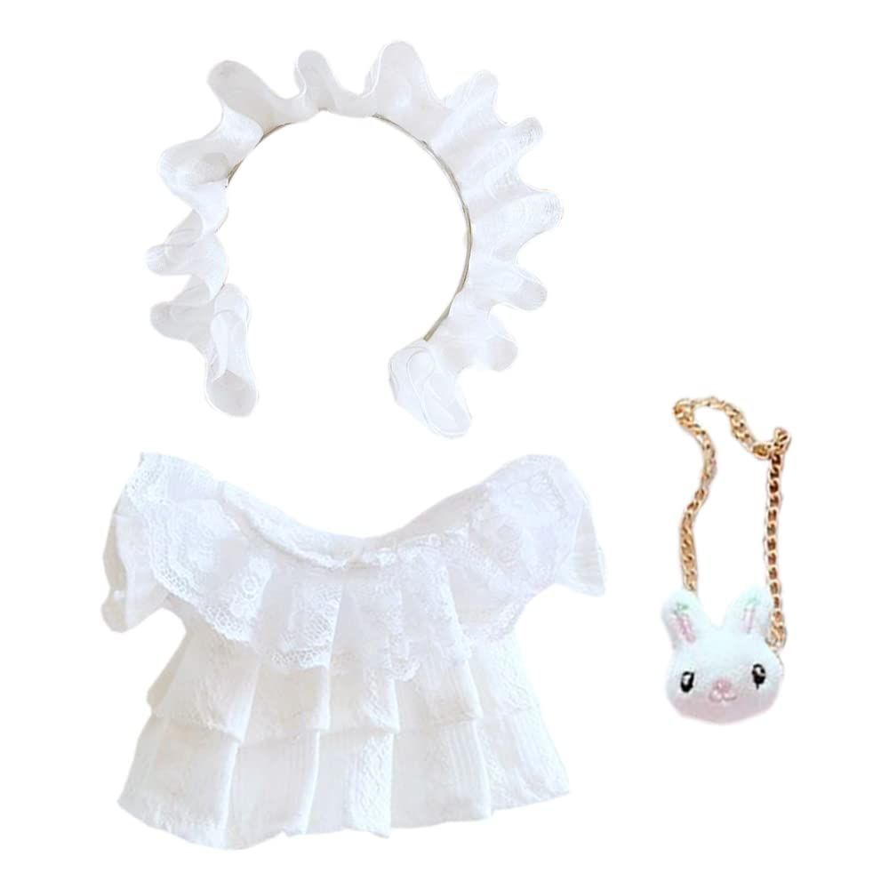 【特価商品】綿人形の服 3点セット プリーツレースのドレス ヘッドバンド+ドレス+パケット 人形ベビー服 着せ替え ぬいぐるみ 20cm人形の服 用 niannyyhouse