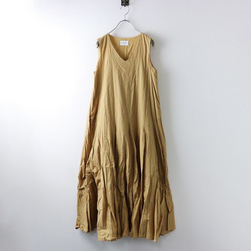 ユナイテッドアローズ UNITED ARROWS UWSC コットンＶネックマキシワンピース 36/ベージュ フレア ドレス インド製 【2400014234459】