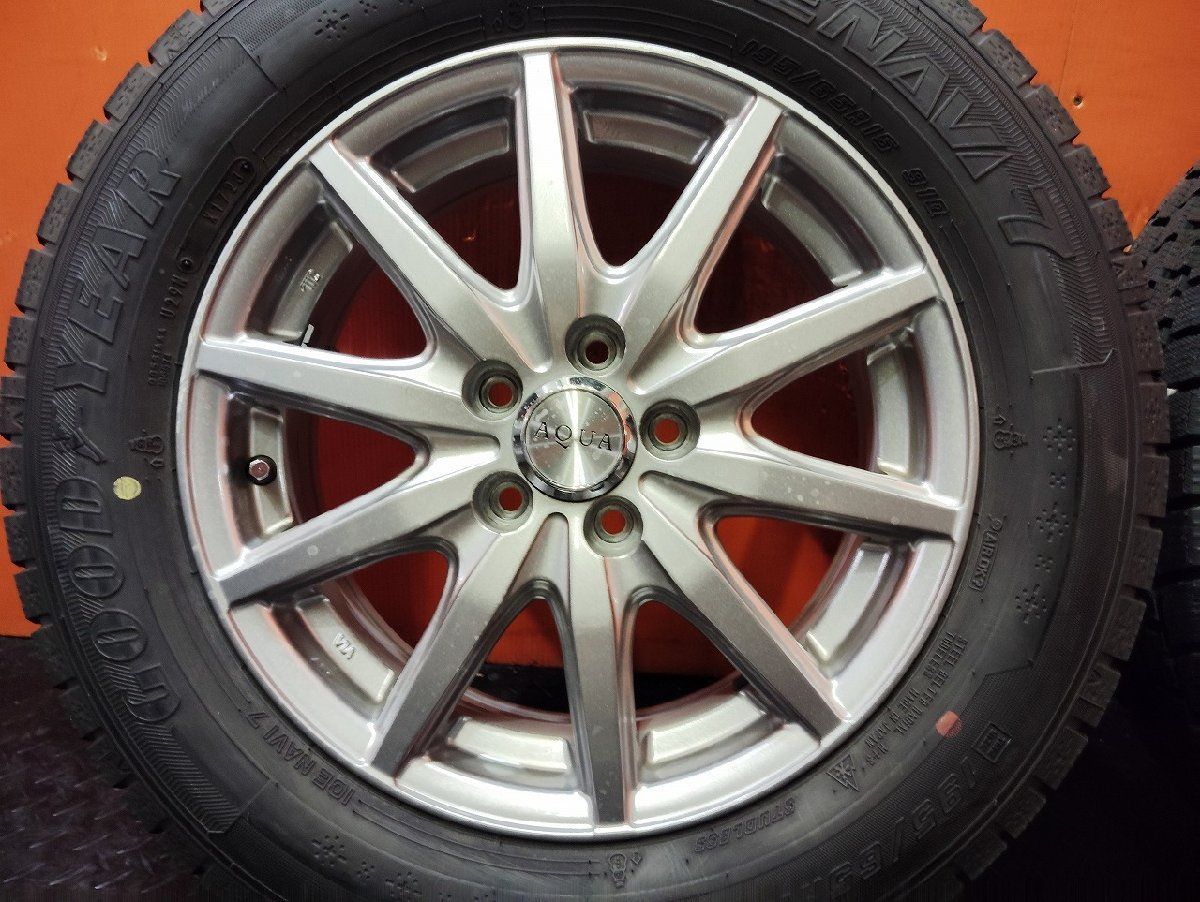 【GOODYEAR ICENAVI7 195/65R15】スタッドレス【AQUA 15インチ 6J5HPCD100+45】23年製 バリ溝 プリウス等　(KTL489) GOODYEAR ICENAVI7 195/65R15】スタッドレス【AQUA 15インチ