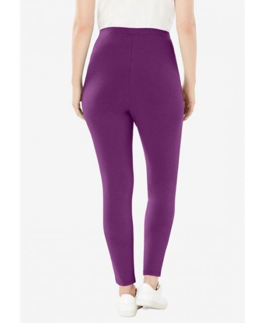 ウーマン ウィズイン レディース レギンス ボトムス Plus Size Within Stretch-Cotton Knit Pull-On Leggings Plum purple