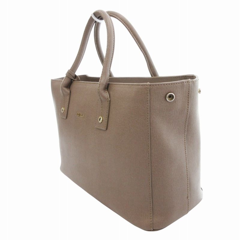 極美品 フルラ リンダ 2way ショルダーバッグ 本革 グレージュ チャーム フルラ FURLA リンダ 2WAY トートバッグ ショルダー ロゴ