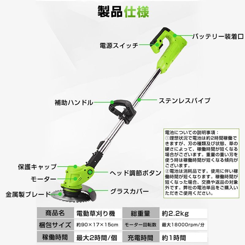 電動草刈り機 コードレス バッテリー2本付き 充電式 芝刈機 刈払機