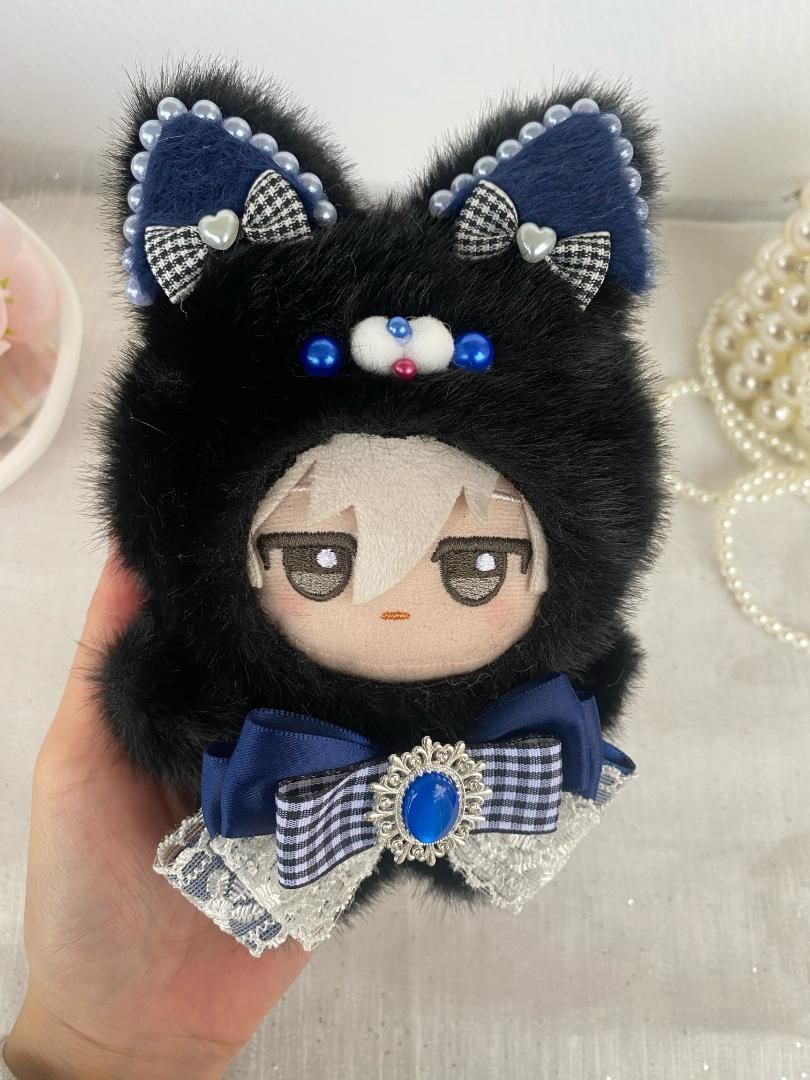 黒×白］にじぱぺっと ぬい服 ぬい帽子 ネコ耳 ニット帽 編み物