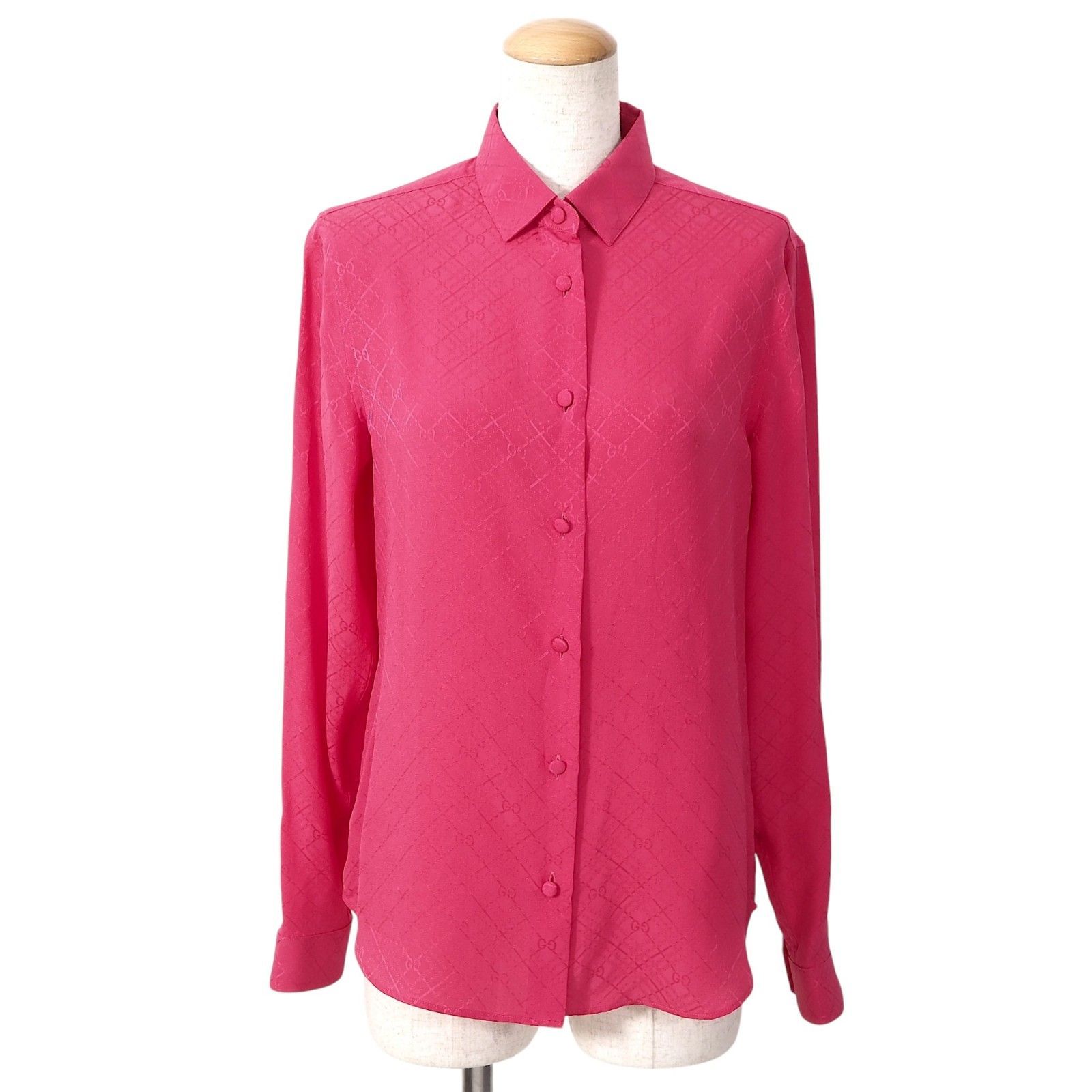 ☆美品 グッチ GUCCI JPタグ シルク GG柄 長袖 ブラウス シャツ 36  