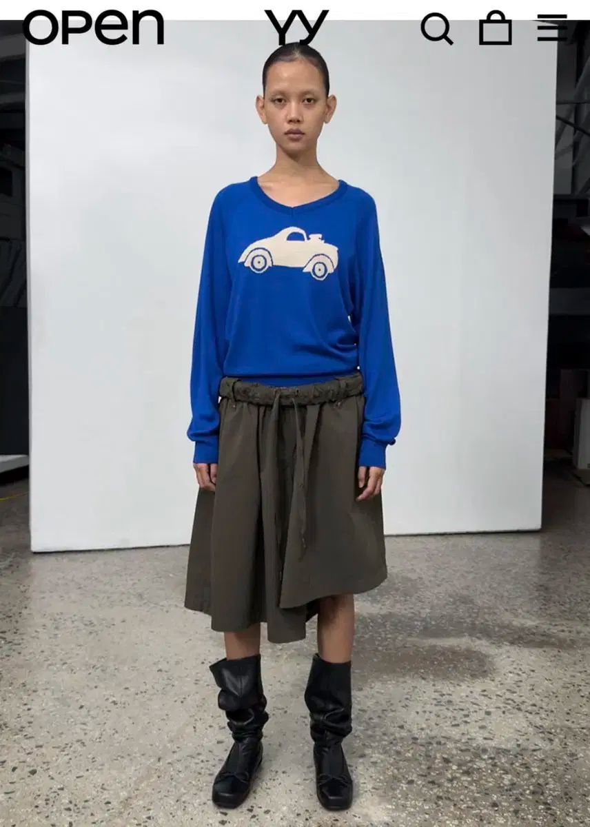 オープンワイワイ ロール ウェスト ショーツ カーキ M