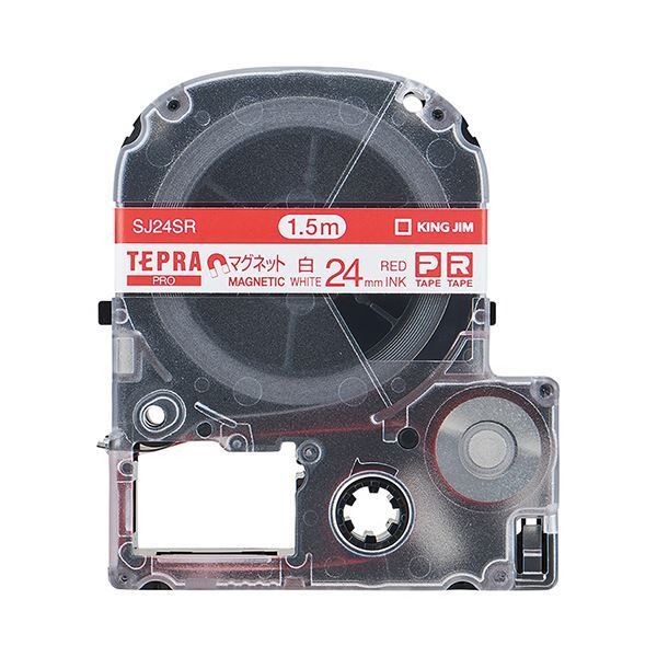 (まとめ) キングジム テプラ PRO テープカートリッジ マグネットテープ 24mm 白／赤文字 SJ24SR 1個  