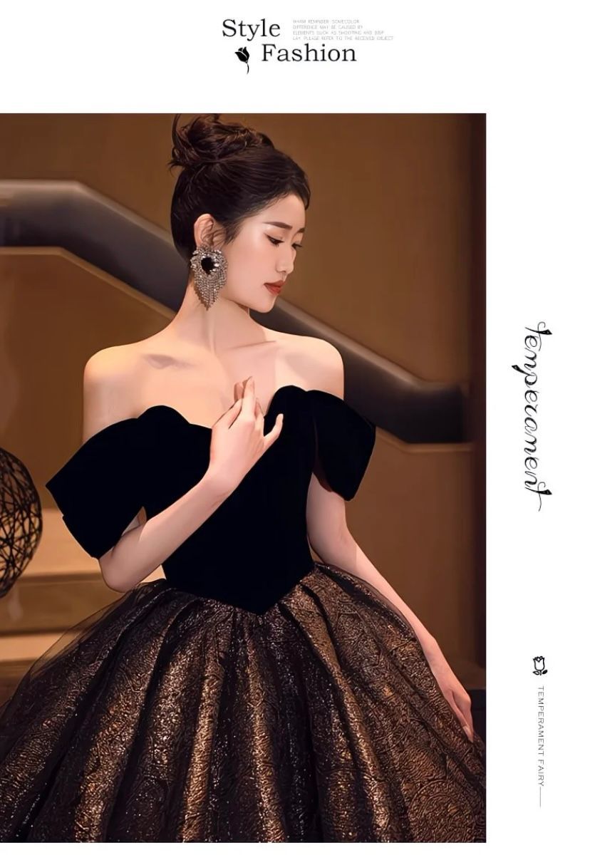 ドレス レディース ロングドレス 赫本風 黒 オフショルダー 感 エレガント 晚礼服 パーティー 二次会 成人式 発表会 ステージ衣装 年会 MAAHADDERANG_COM