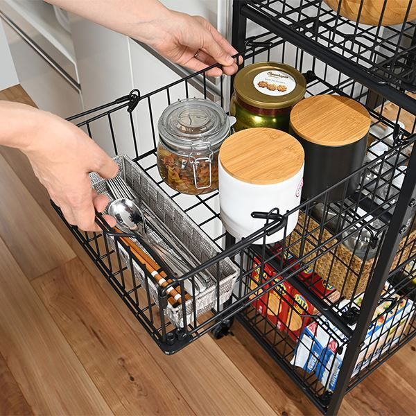 大容量 収納ラック 〔 バスケット 6段 〕 キャスター付き スリム キッチン収納 収納ワゴン 組立式