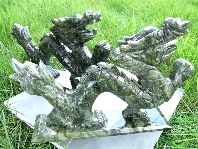 特価天然石薬王石サーペンティン蛇紋石如意彫刻置物Af33