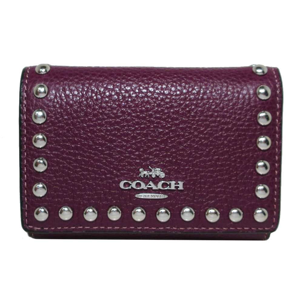 COACHコーチ 三つ折り財布 ディープベリーワインレッド スタッズ