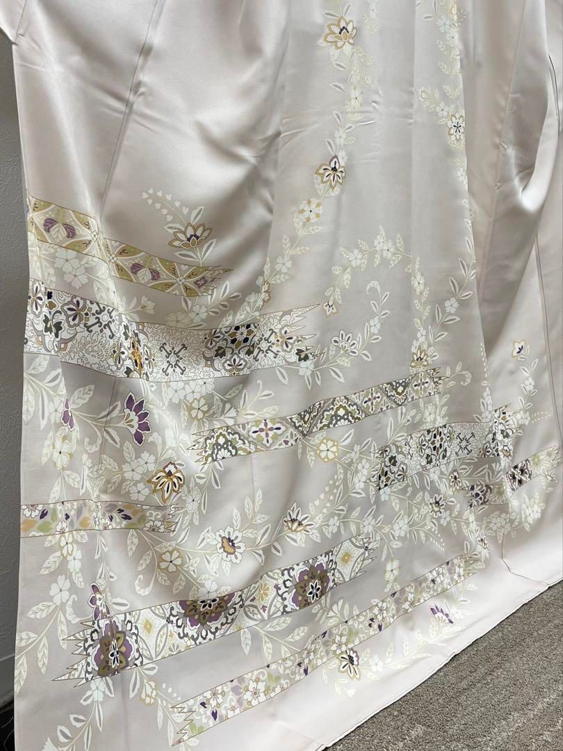 京友禅 訪問着 金駒 金彩 華紋 唐花文様 正絹 躾糸付き 薄梅鼠色系 X366 京友禅 訪問着 金駒 金彩 華紋 唐花文様 正絹 躾糸付き 薄梅鼠色系