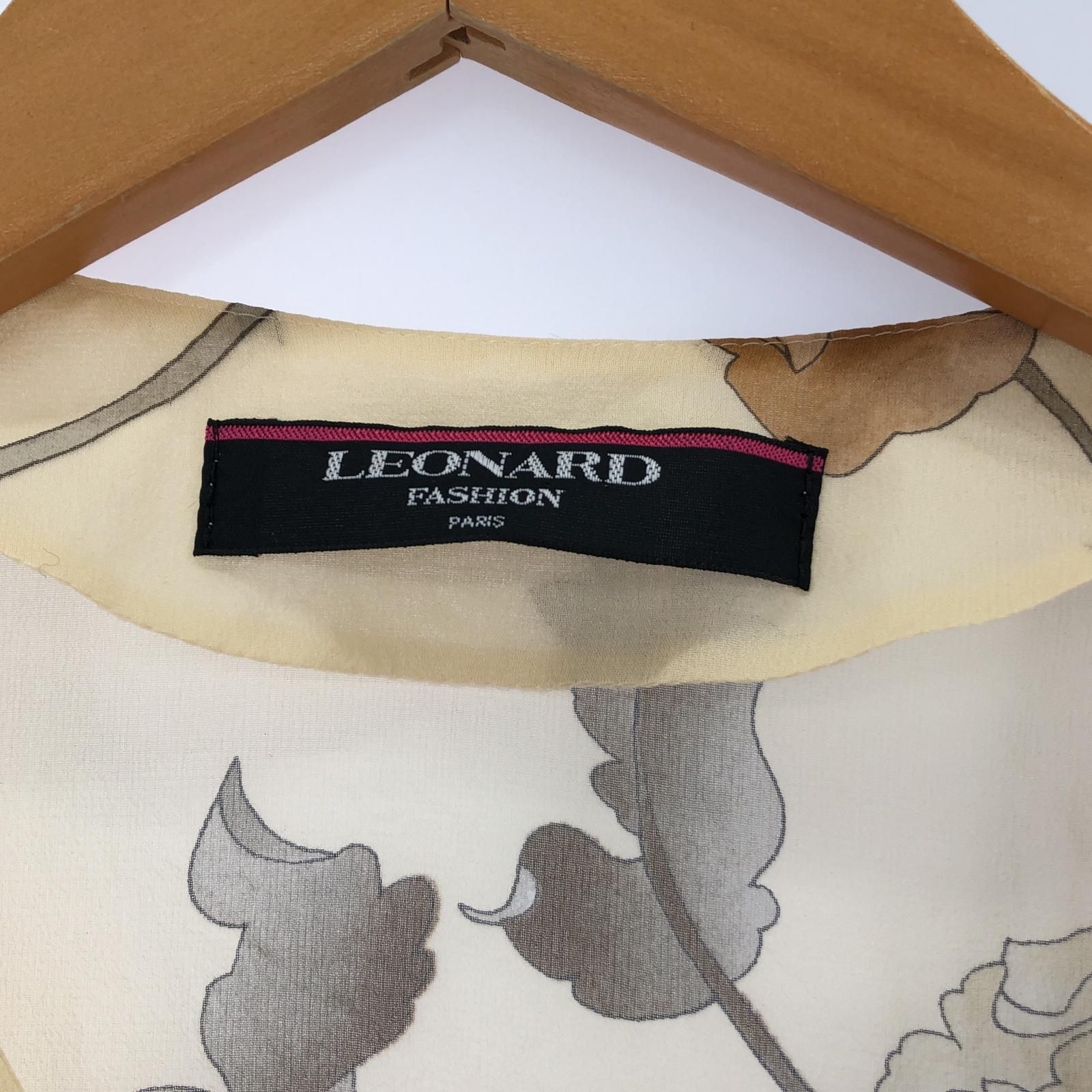 レオナール　LEONARD リネン 長袖シャツ 未使用タグ付　フリーサイズ LEONARD レオナール 総柄 シアー長袖シャツ size9R/ベージュ