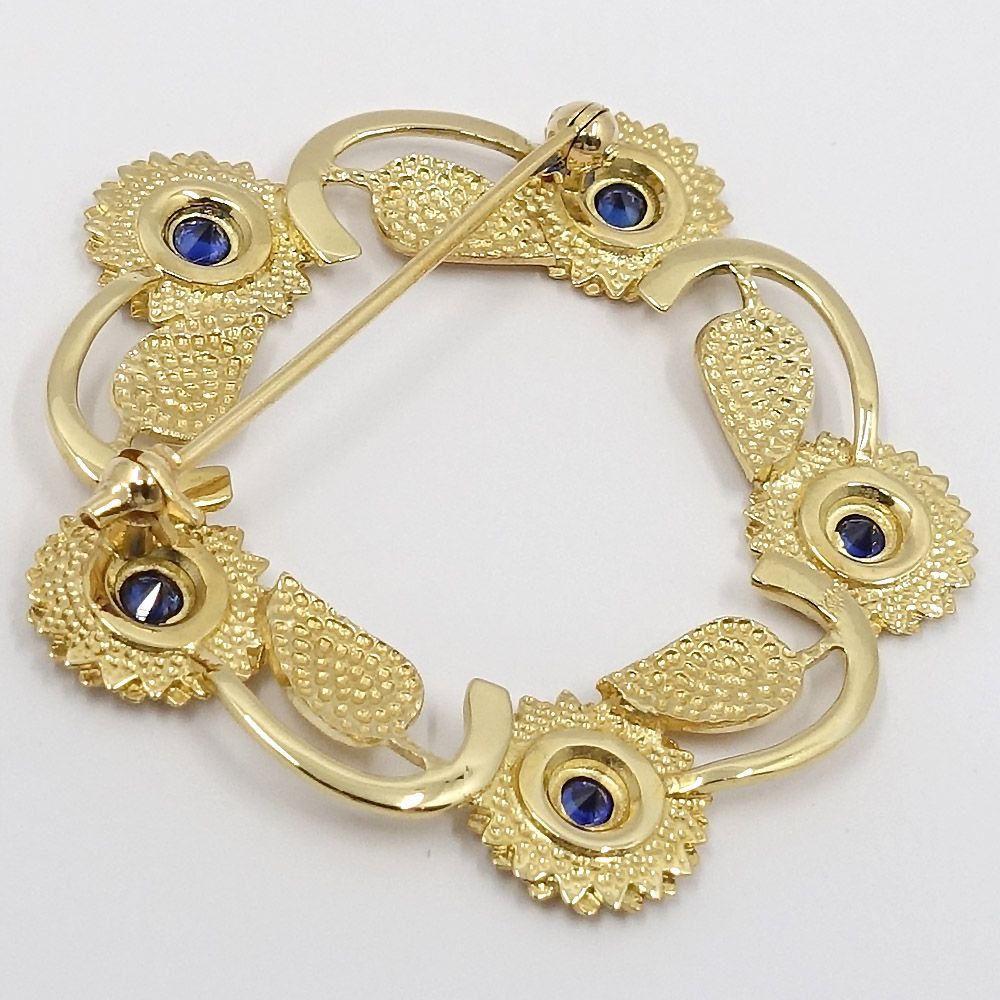 栄 ジュエリー ピンブローチ リーフ サファイア ストーン K18YG 女性 約7.7g 洗浄済 本体のみ