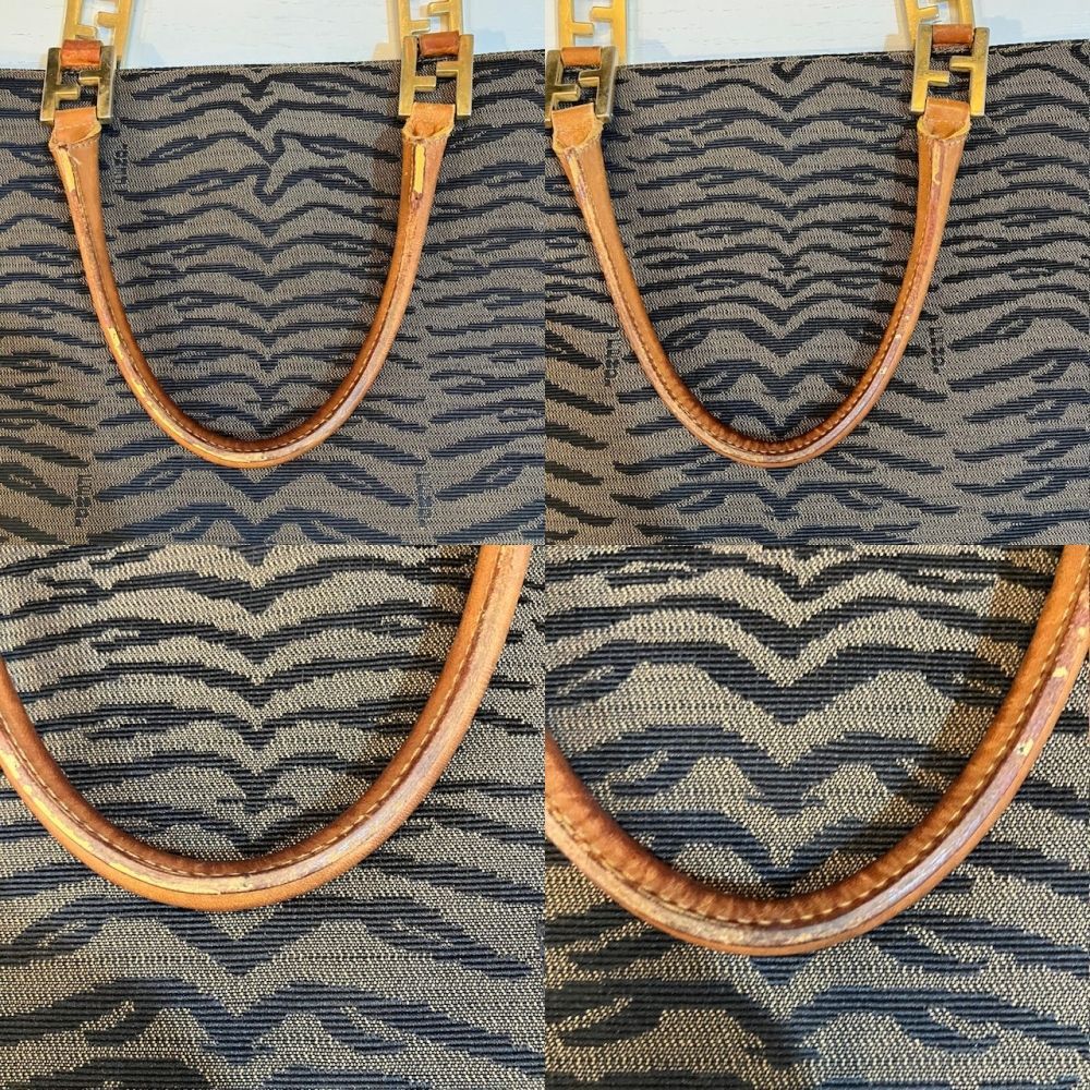 FENDI トートバッグ ゼブラ柄 ゴールド金具 キャンバス ブラック 肩 