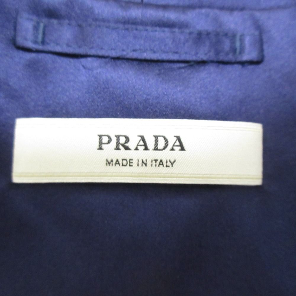 美品✨❤️PRADA❤️プラダ シルク タックスカート 42ネイビー 新品同様 PRADA プラダ シルク100％ スタンドカラー サテン
