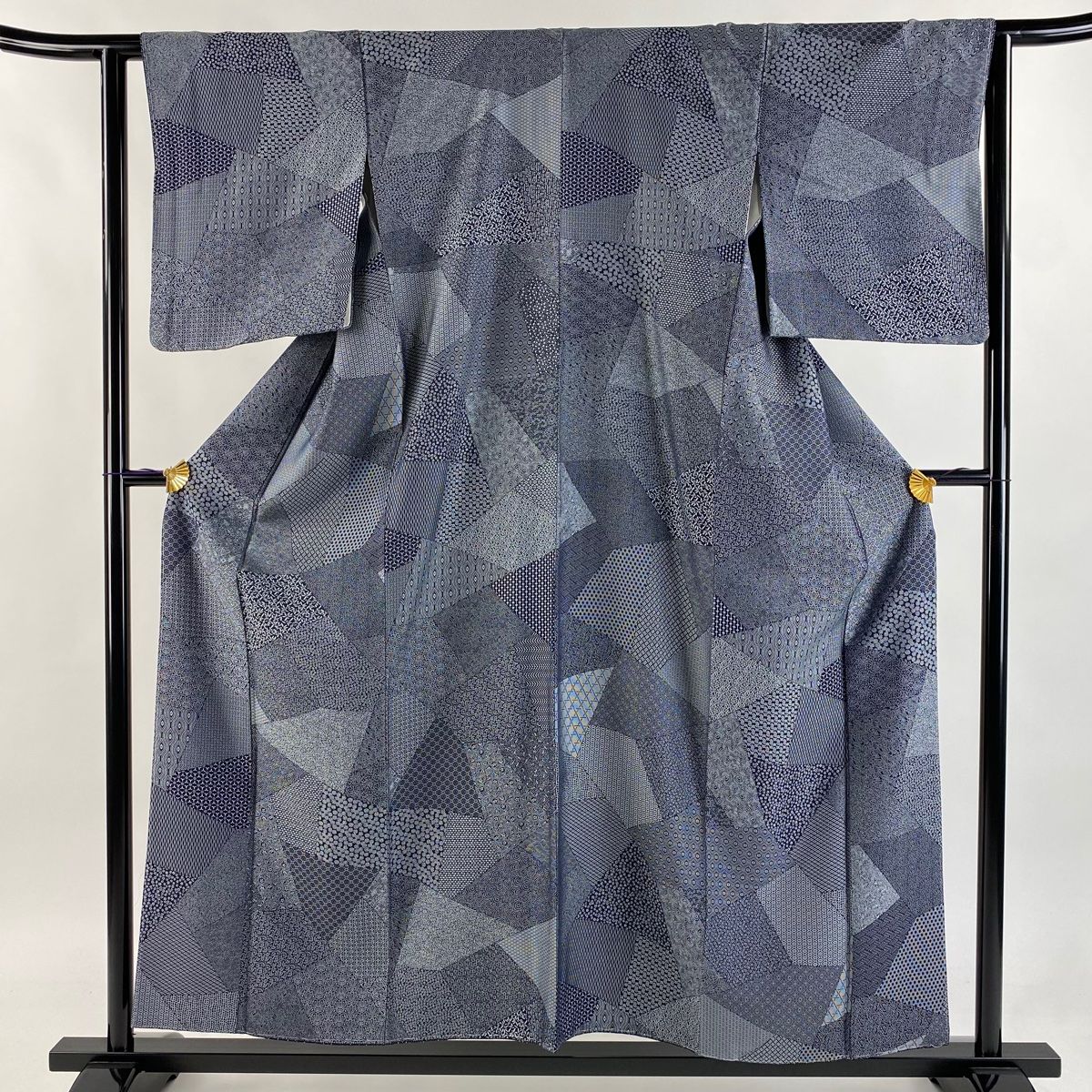 小紋 身丈156cm 裄丈62cm S 袷 寄せ柄 小花 濃紺 正絹 名品