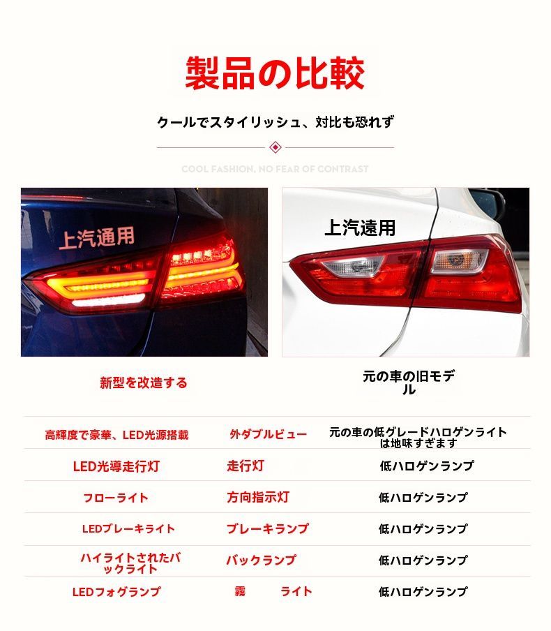 今年も大人気！ シボレー マリブXL 2016-2018年式 LEDテールランプ 流れるウインカー ブレーキランプ フォグランプ 左右セット 無改線 簡単取付 ZYP36秋の