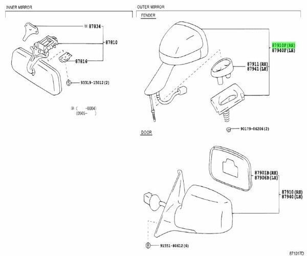 トヨタ 純正 センチュリー フェンダ ミラー 右 MIRROR FENDER RH 87910-40050-C0 TOYOTA LEXUS Genuine JDM メーカー純正品