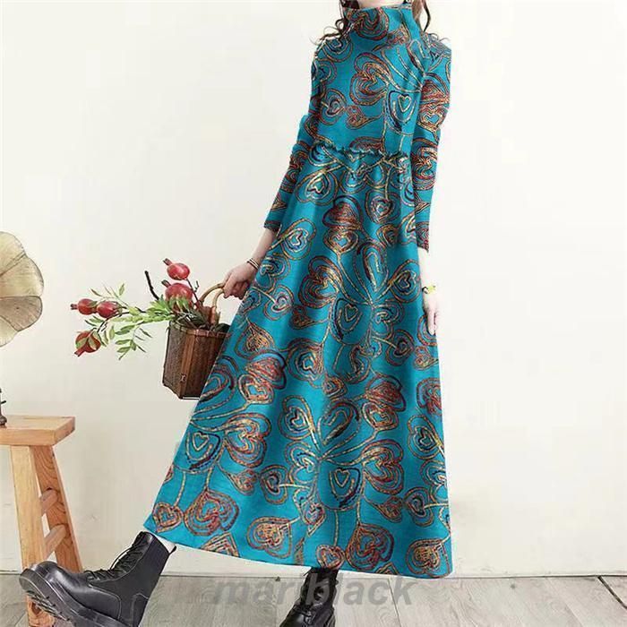 ブロックプリントワンピース　インド綿ワンピース　綿100% RUDRAKSHA ブロックプリント インド綿ワンピース《半袖／ブルー