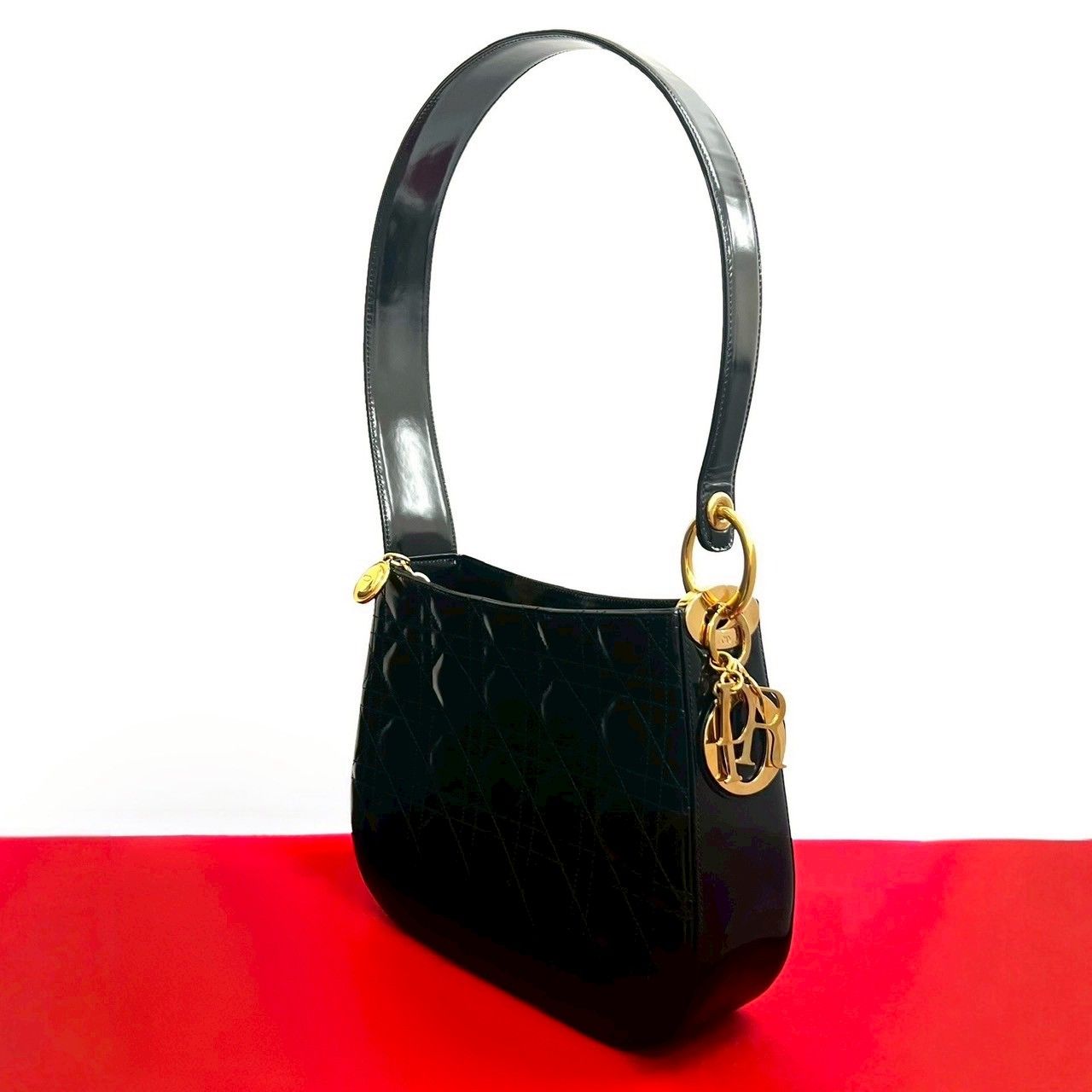 極 美品 Christian Dior ディオール カナージュ ロゴ チャーム レザー 