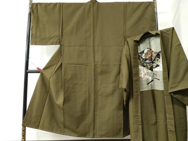 平和屋着物▽男性 紬 単衣 アンサンブル 色無地 百入茶色 正絹 逸品 