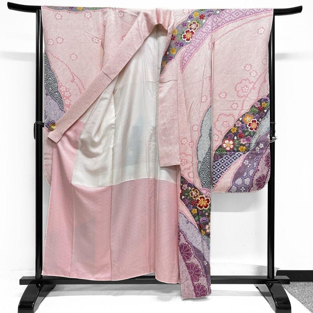 総絞り 金駒刺繍 桜花 菊花 七宝 振袖 晴れの日 成人式 着物 115p 