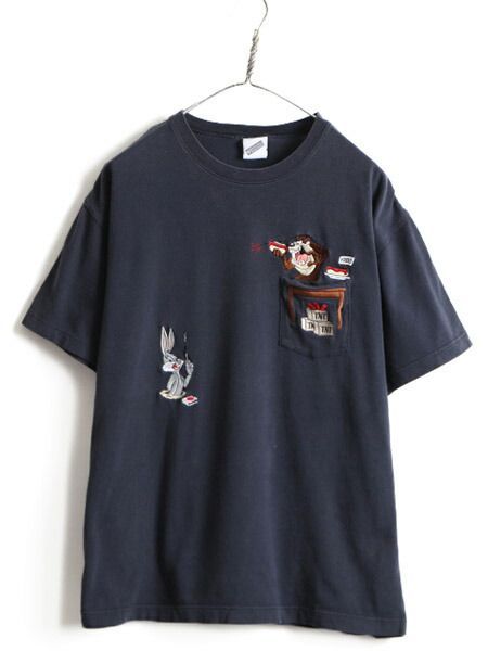 90s ■ ワーナー ルーニー テューンズ 刺繍 長袖 Tシャツ ( メンズ レ