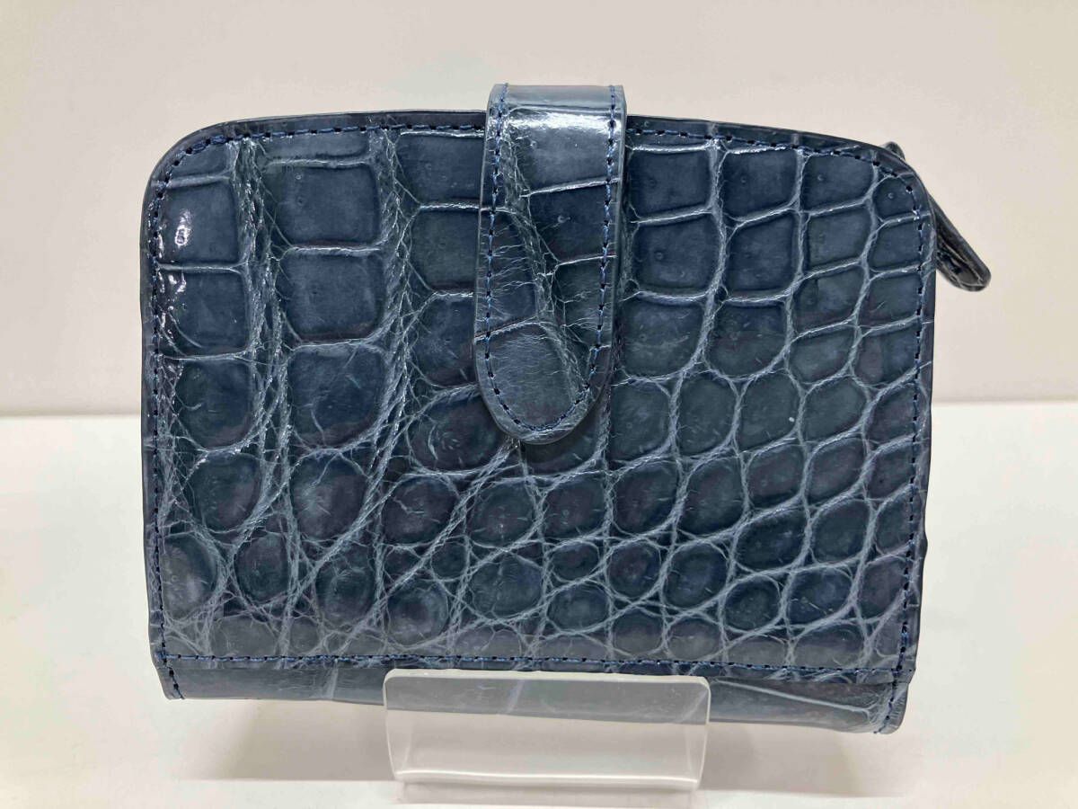 クロコダイル シャイニング加工 二つ折り財布 ミニ財布 ブルー 箱あり