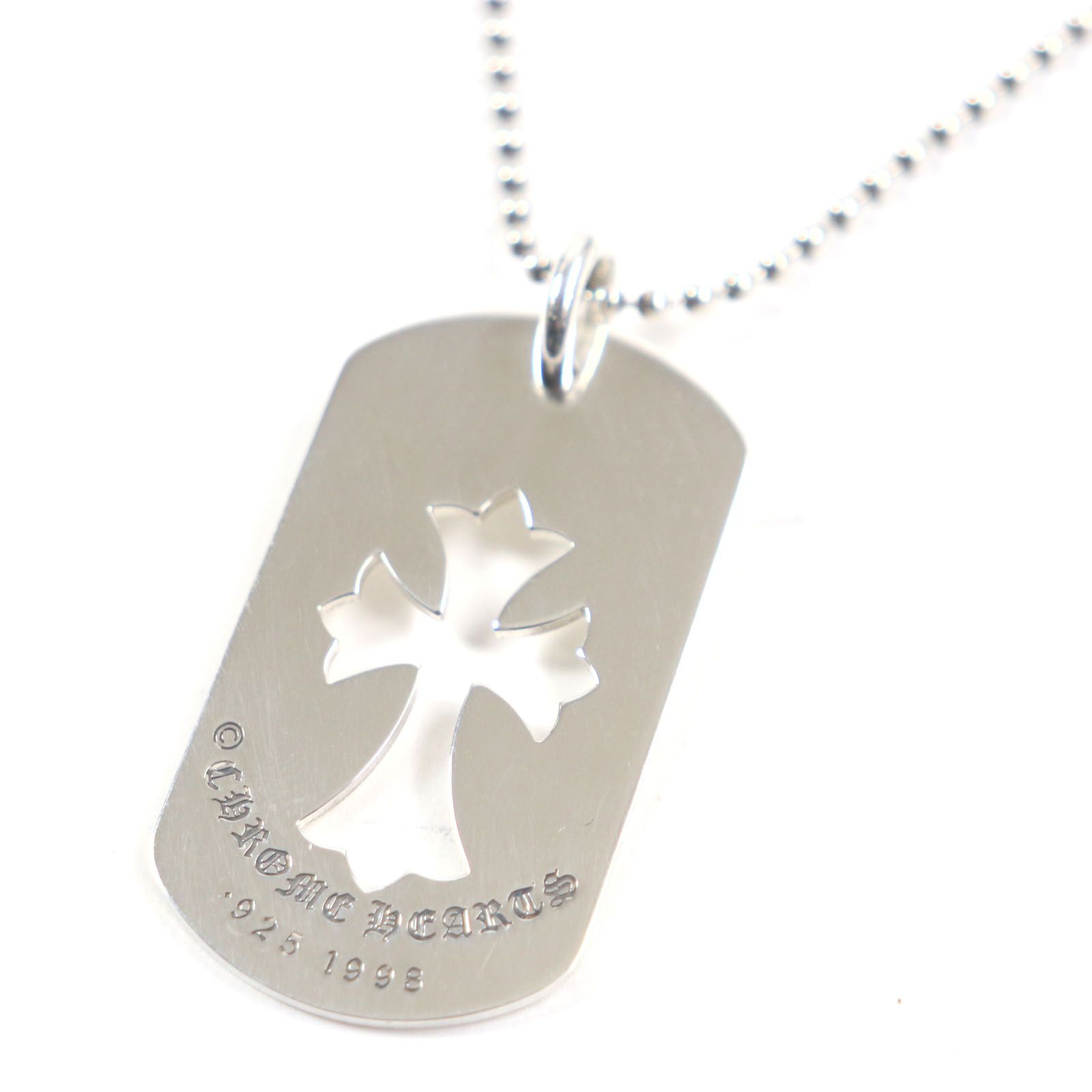 美品CHROME HEARTS クロムハーツ カットアウトラージ ボールチェーン ドッグタグ ネックレス SV925 シルバー 20インチ 総重量24.6g メンズ