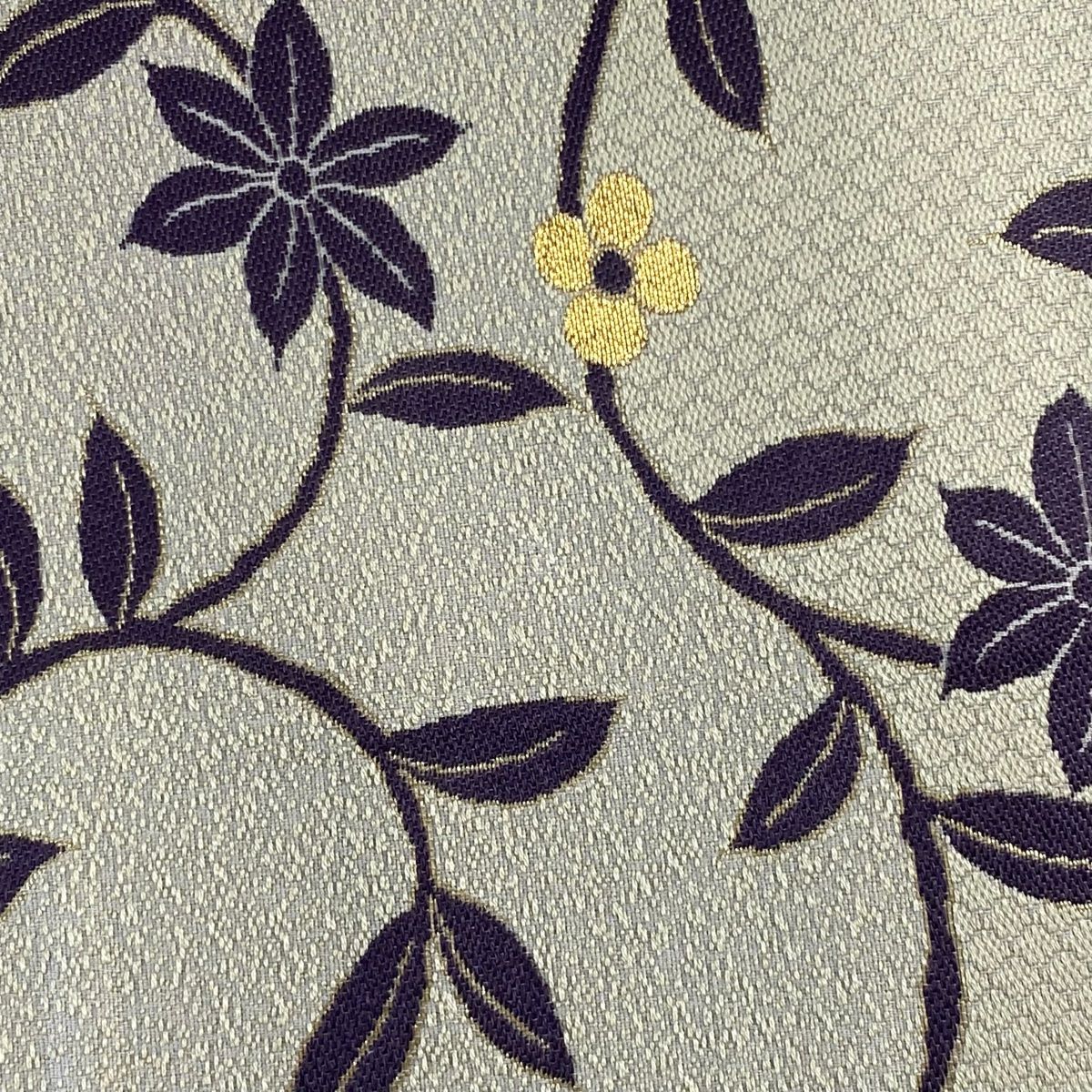 袋帯 美品 名品 落款 花唐草 金糸 箔 灰緑 六通 正絹 【中古
