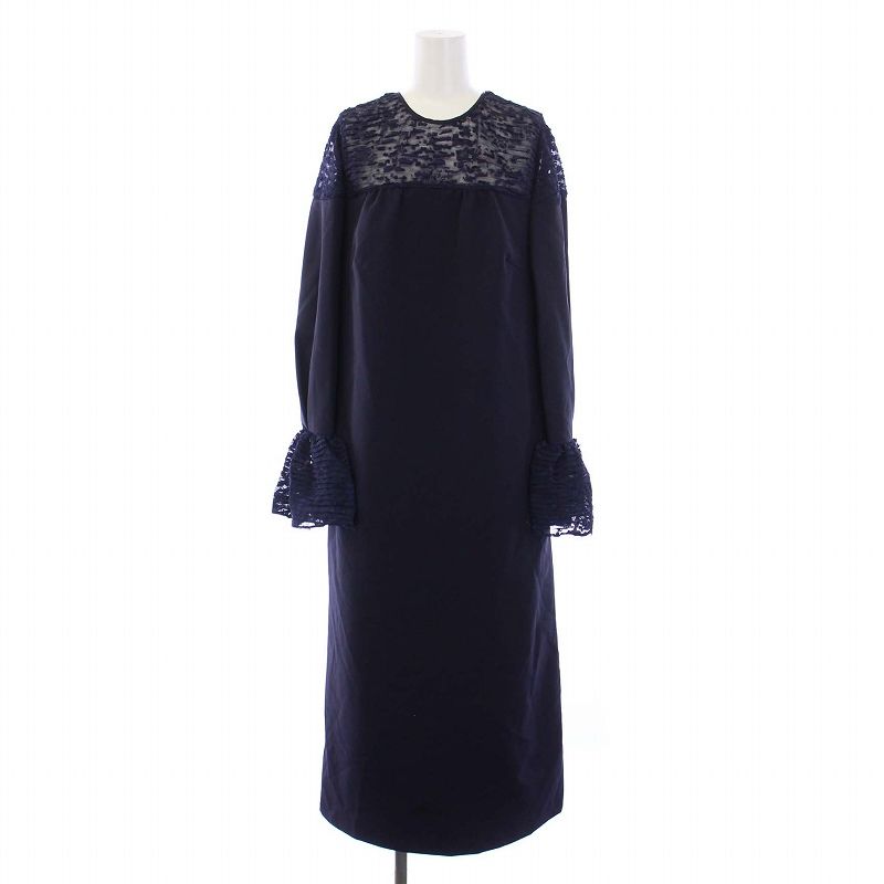 コエル COEL シアー切替ワンピース 長袖 ロング 38 M 紺 ネイビー 183308138 KH GY36