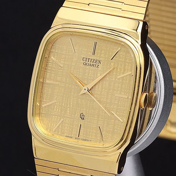 シチズン QZ T4-G07371 ゴールド文字盤 スクエア メンズ腕時計 KYM 