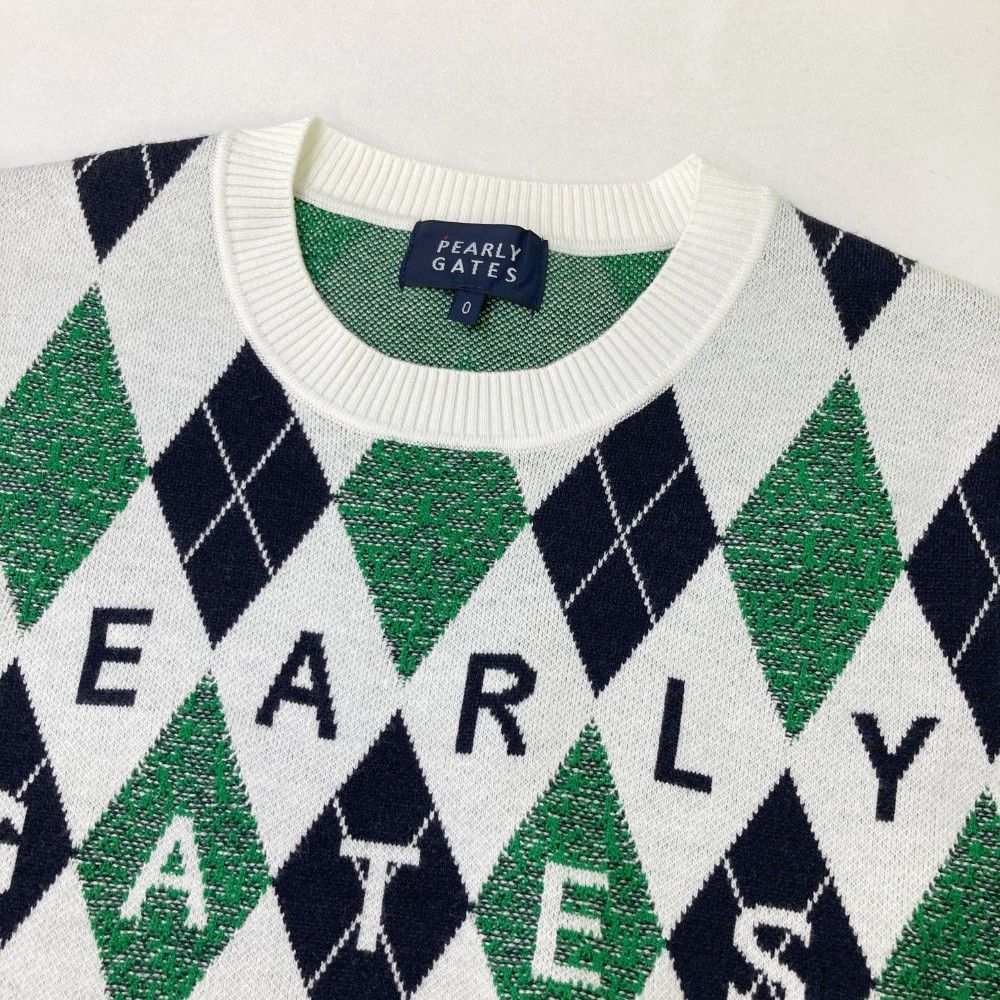 パーリーゲイツ セーター グレー×ピンク 前面アーガイル柄 カシミヤ100