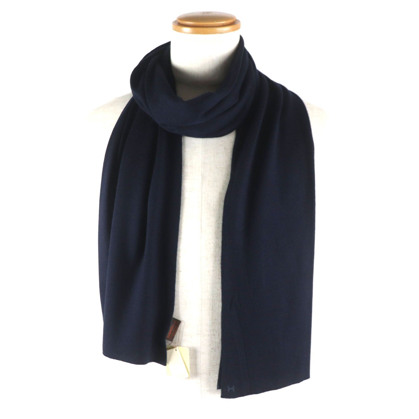 ☆未使用品☆HERMES カシミヤシルク ストール Hロゴ ネイビー 近年