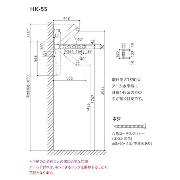  ホスクリーン 川口技研 物干し金物シリーズ HK型 HK 55 2本入り 設置 物干しハンガー ピンチ 洗濯用品