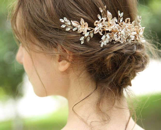 ウエディング カチューシャ ブライダル 髪飾り 花嫁 ゴールド 小枝 豪華 結婚式 ヘッドドレス 演奏会 クレセントコーム ヘアアクセサリー