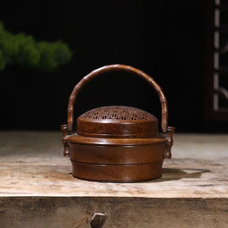 銅製 提梁暖手炉 竹節手提げ暖手炉 香炉 香道具 装飾品 工芸品 置物 銅製 提梁暖手炉 竹節手提げ暖手炉 香炉 香道具 装飾品 工芸品
