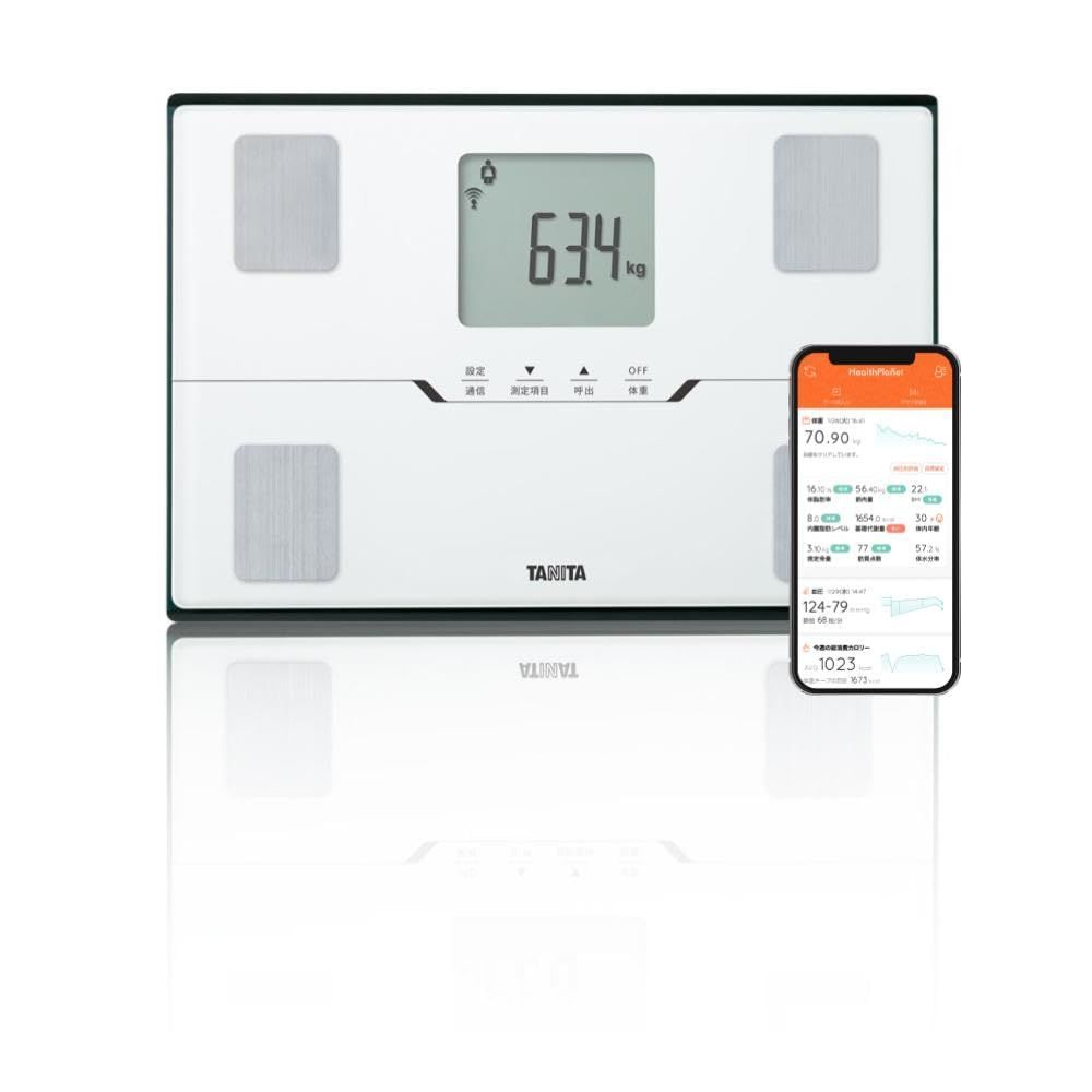 ホワイト 体脂肪率|内臓脂肪レベル|筋肉量|基礎代謝量|体内年齢|推定骨量|BMI|スマホ連動|乗るピタ BC-768 ヘルスメーター スマホ連動 体組成計 体重 タニタ Tanita