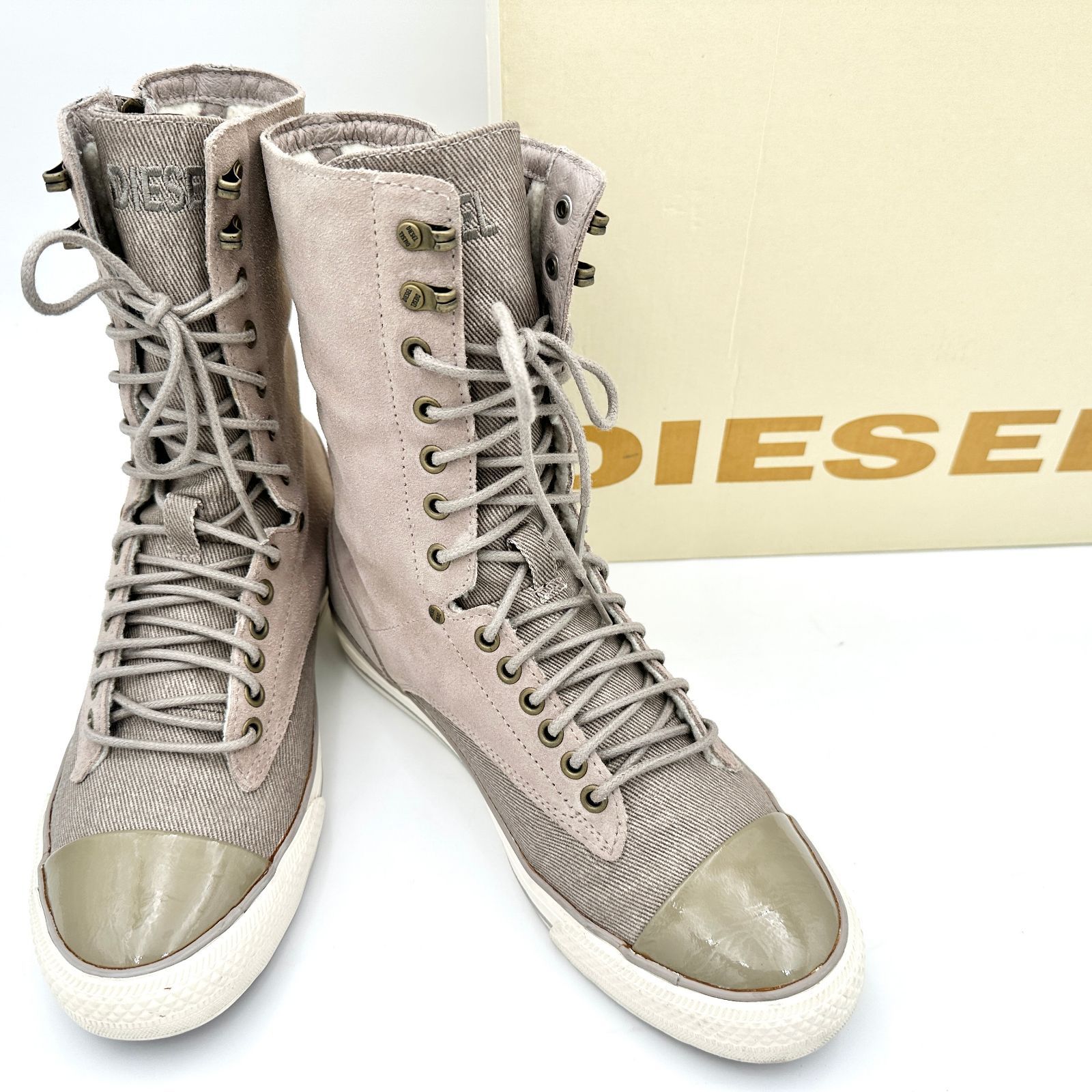 ☆新品級☆ DIESEL ディーゼル スニーカー ブーツ レースアップ サイドジップ フリンジ付チャック グレージュ 24.5㎝ 885 - メルカリ