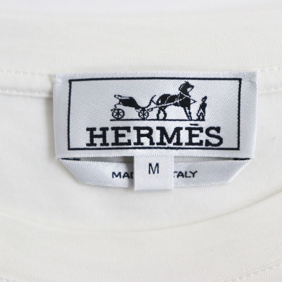 美品●HERMES エルメス 半袖 クルーネック プリントTシャツ ホワイト M イタリア製 正規品 メンズ 春夏おすすめ◎
