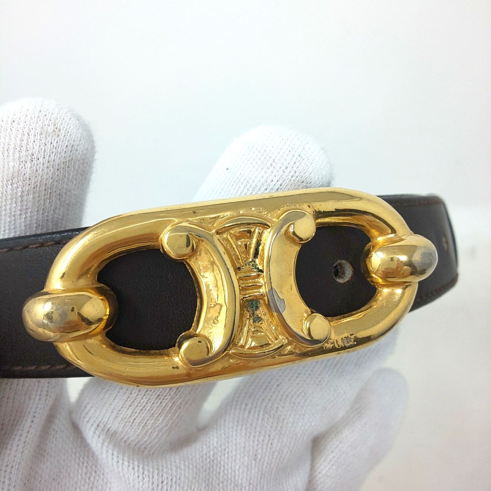 美品　CELINE ベルト サークル　凱旋門金具 セリーヌ　オールド ブラウン CELINE セリーヌ 馬車 ベルト – VINTAGE SELECT SHOP MAISON DE