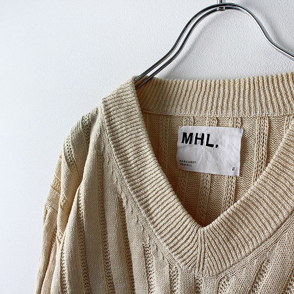 美品 2021AW MHL. MARGARET HOWELL マーガレットハウエル VINTAGE COTTON LINEN Vネックニット  2/アイボリー【2400013400589】 - メルカリ