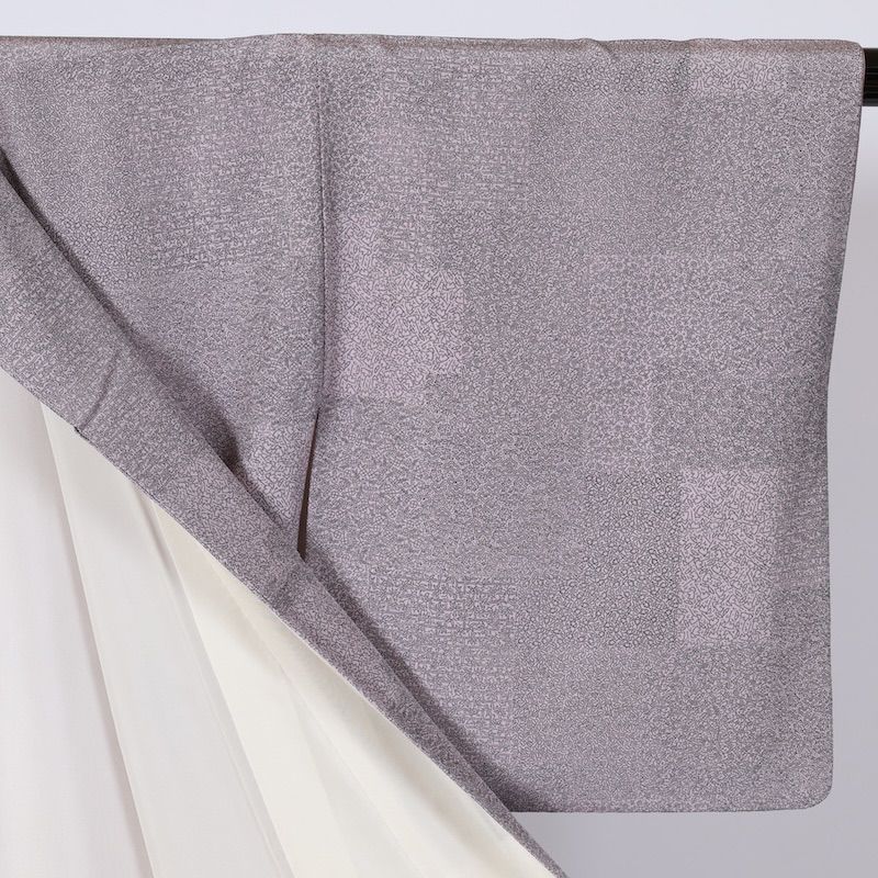 【半幅帯つき】江戸小紋 薄紫 正絹 袷 黒　松　亀　鶴　扇子　笹 半幅帯プレゼント】江戸小紋 薄紫 正絹 袷 黒 松 亀 鶴 扇子 笹