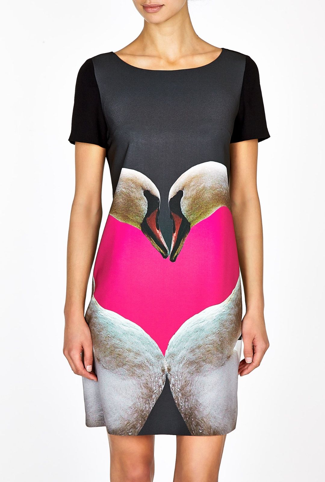 987 MOSCHINOモスキーノ ブラック スワン プリントワンピースフリーサイズ